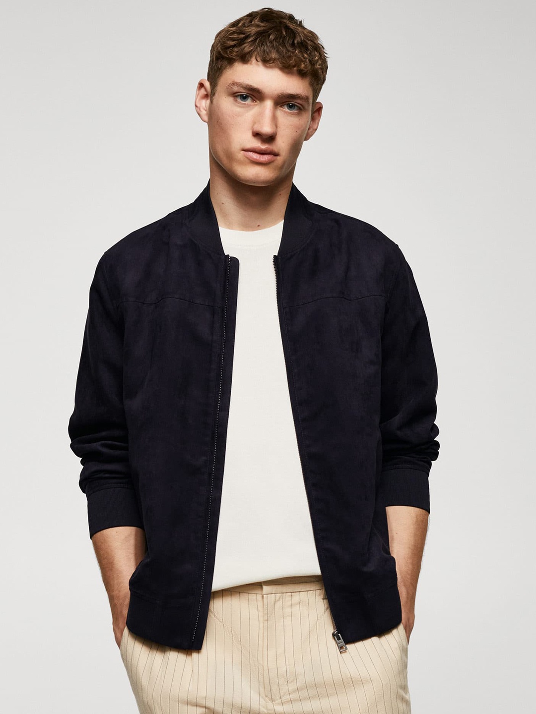 

MANGO MAN Suede Finish Bomber Jacket, Navy blue