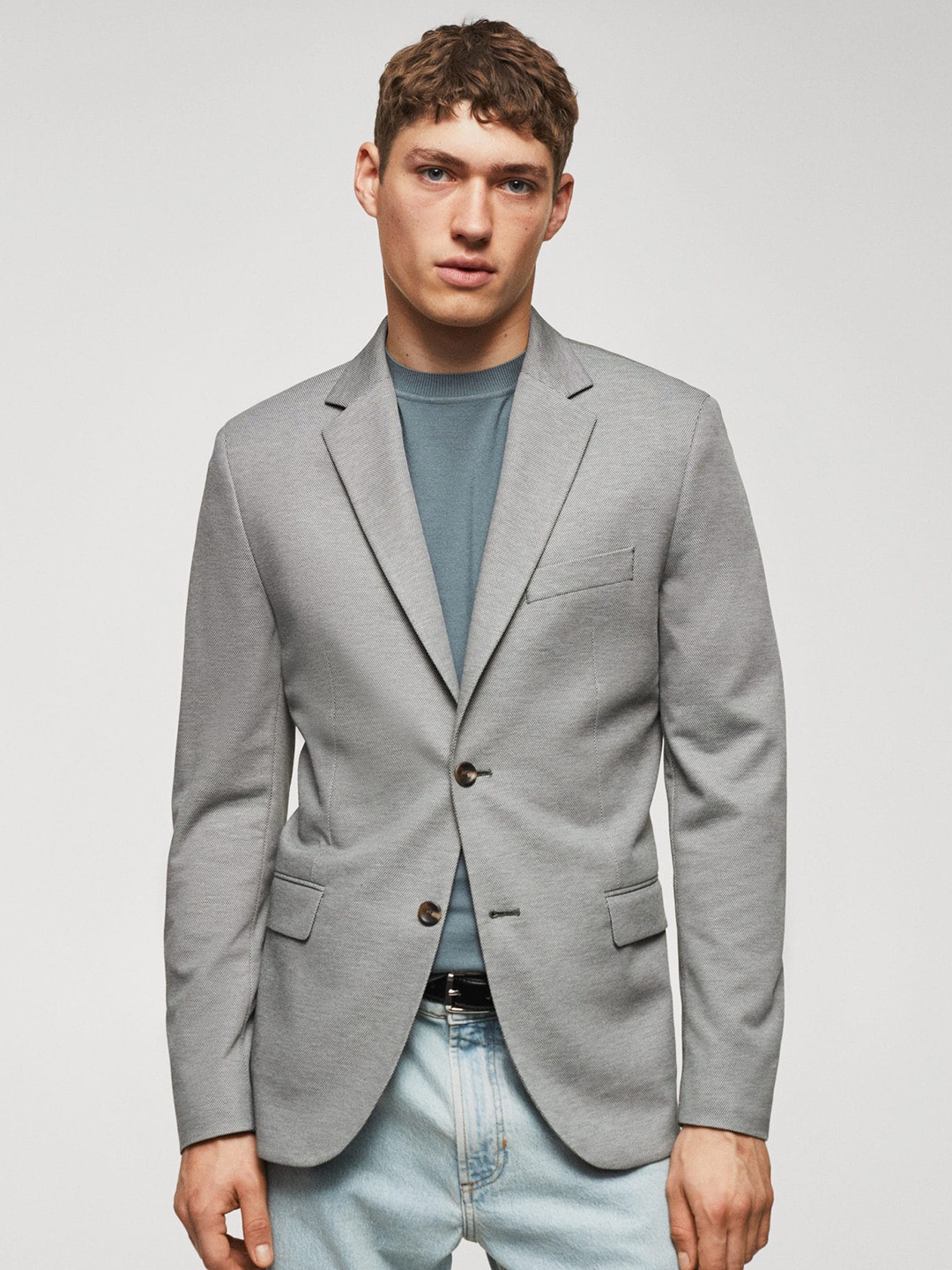 

MANGO MAN Single-Breasted Slim Fit Microstructure Blazer, Khaki