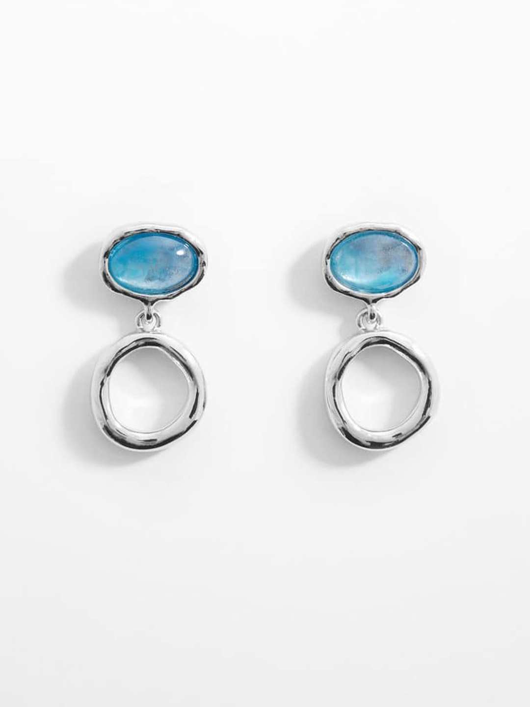 

MANGO Oval Stone Studded Drop Earrings, Blue