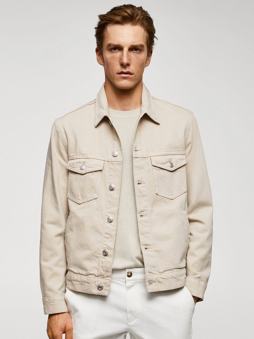 

MANGO MAN Pure Cotton Denim Jacket, Beige