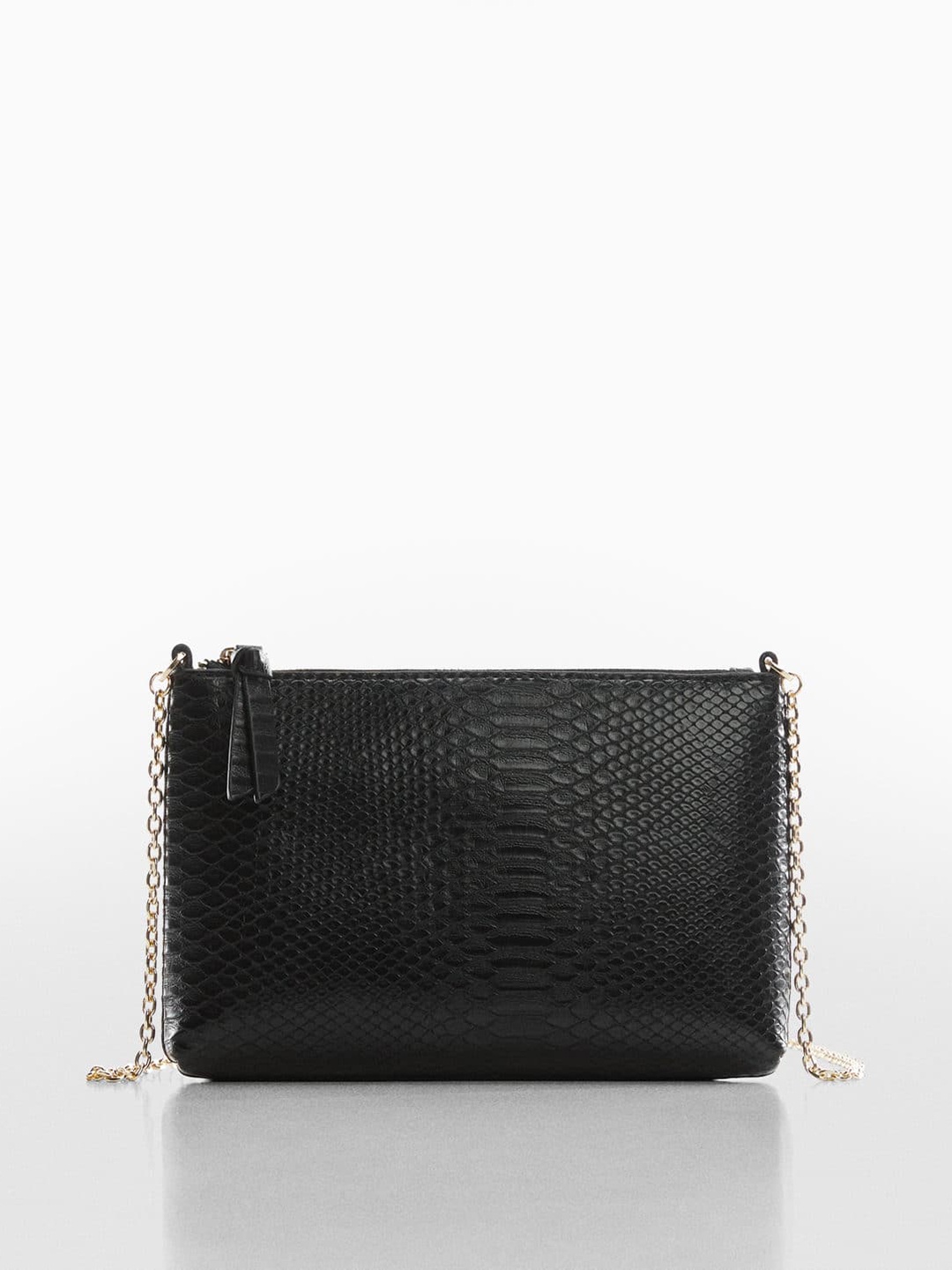 

MANGO Women Snake Skin Textured Structured Sling Bag, Black
