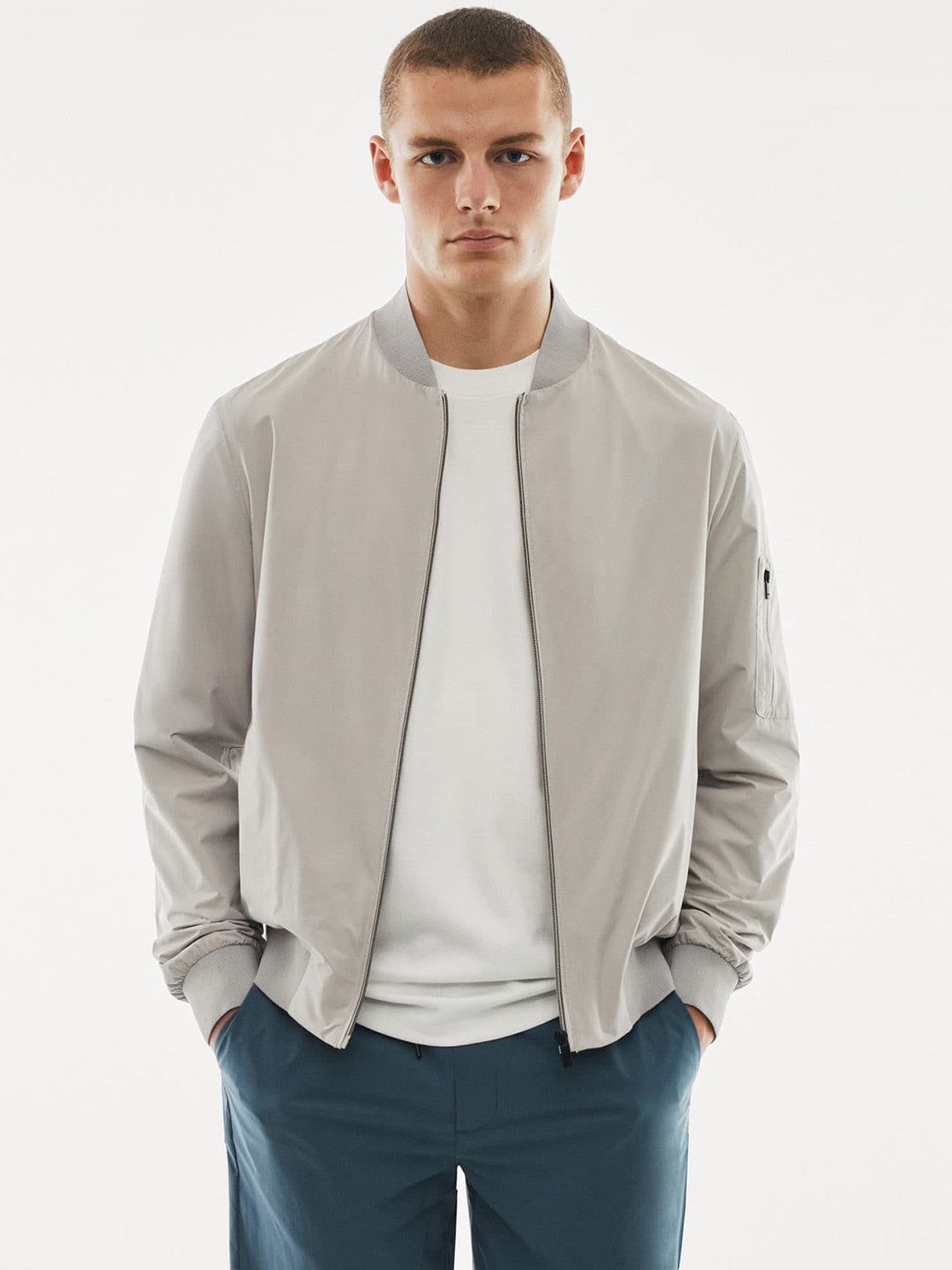 

MANGO MAN Water-Repellent & Windcheater Bomber Jacket, Grey