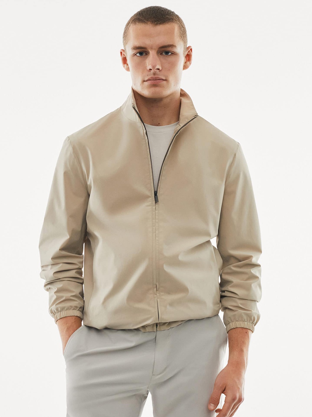 

MANGO MAN Windcheater and Water Resistant Performance Bomber Jacket, Beige