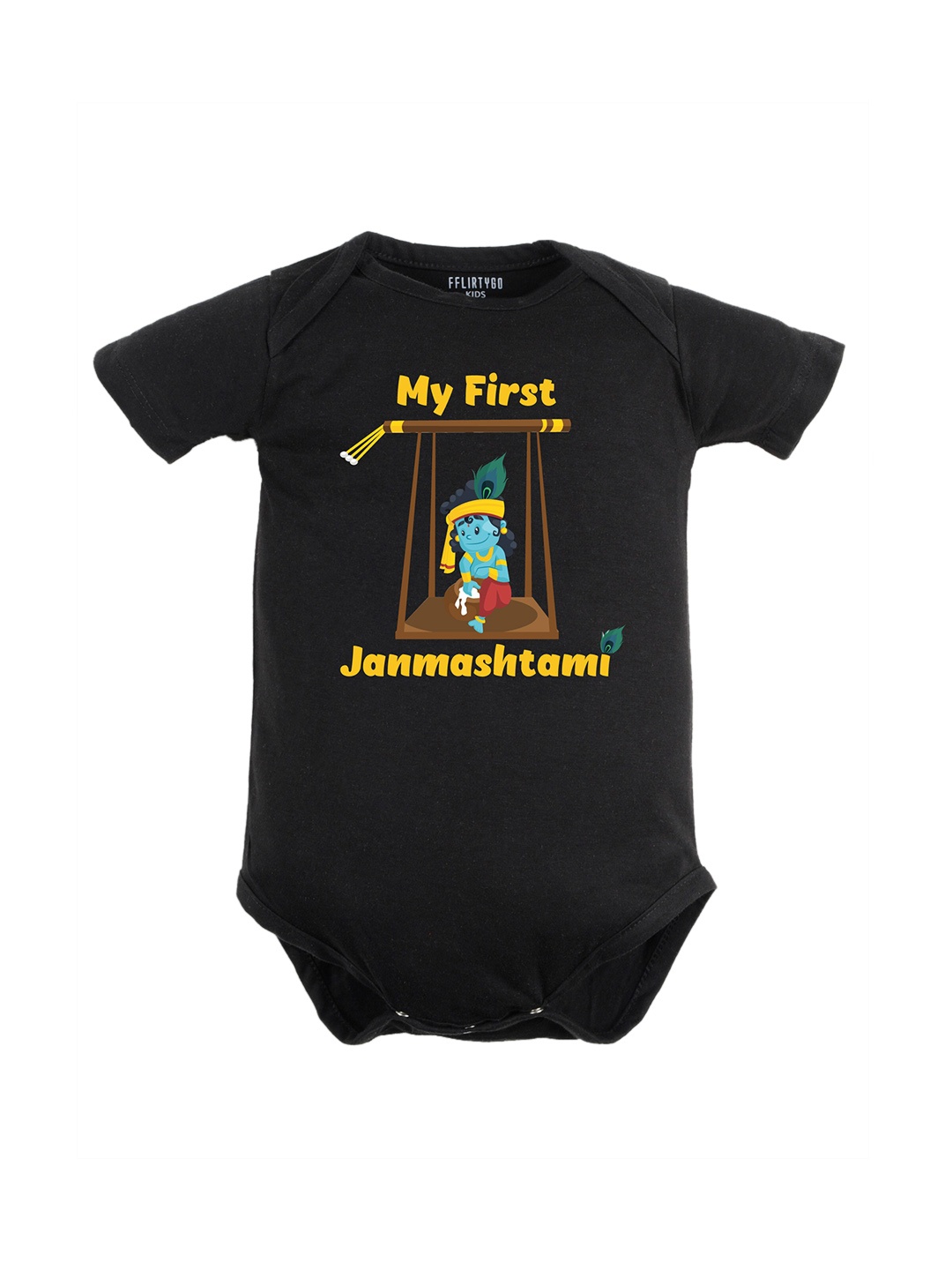 

FFLIRTYGO Infant Kids Janmashtmi Special Graphic Printed Pure Cotton Bodysuit, Black