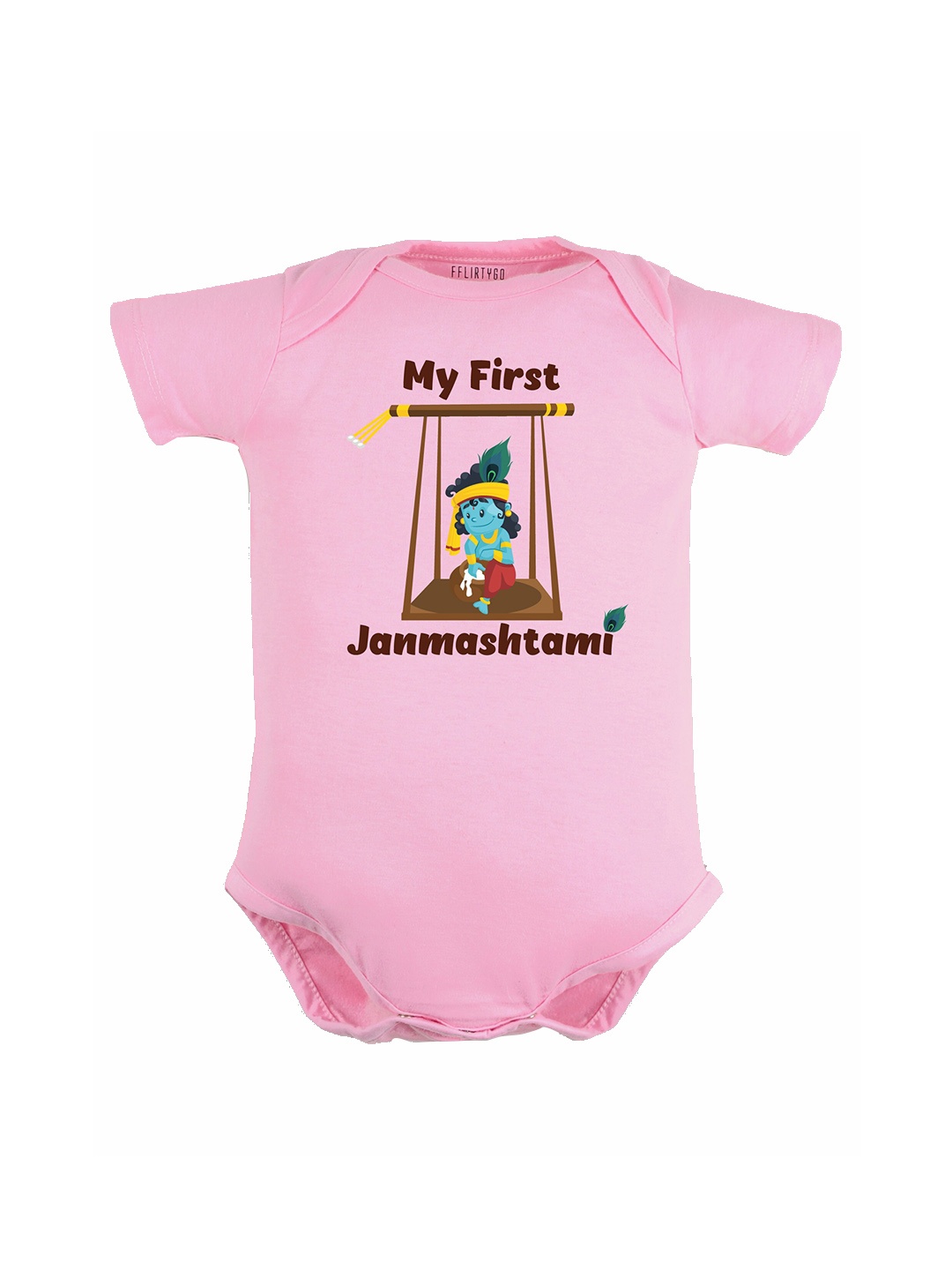 

FFLIRTYGO Infant Kids Janmashtmi Special Graphic Printed Pure Cotton Bodysuit, Pink