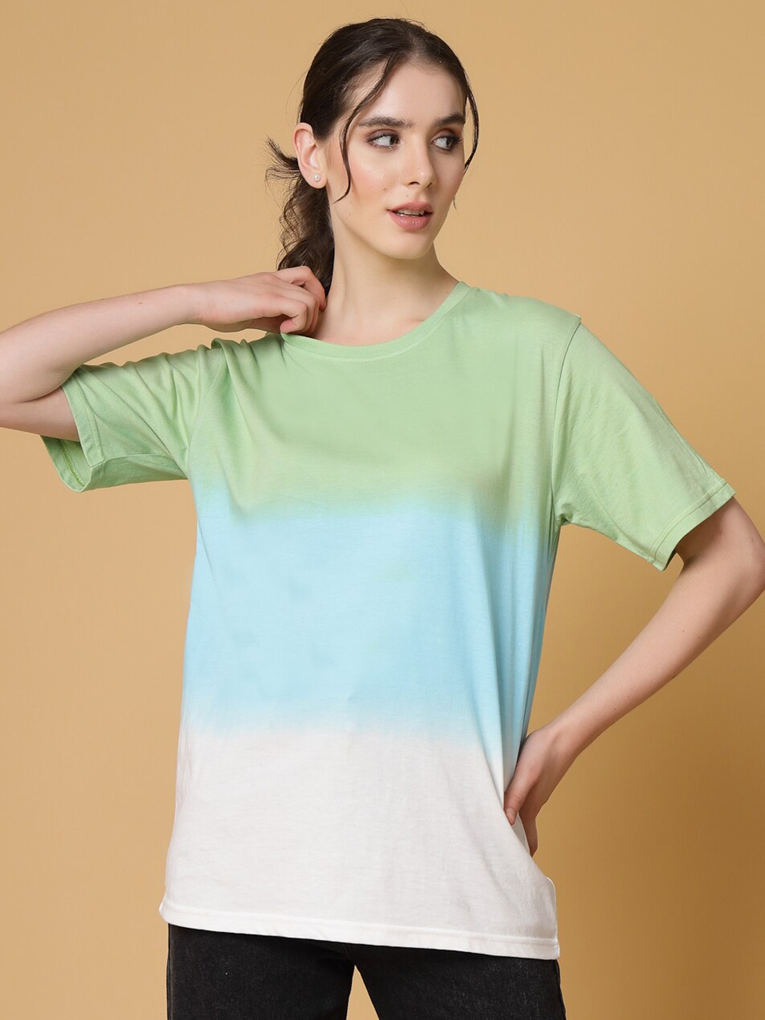 

Strong And Brave Odour free Colourblocked Oversized Fit Cotton T-shirt, Green