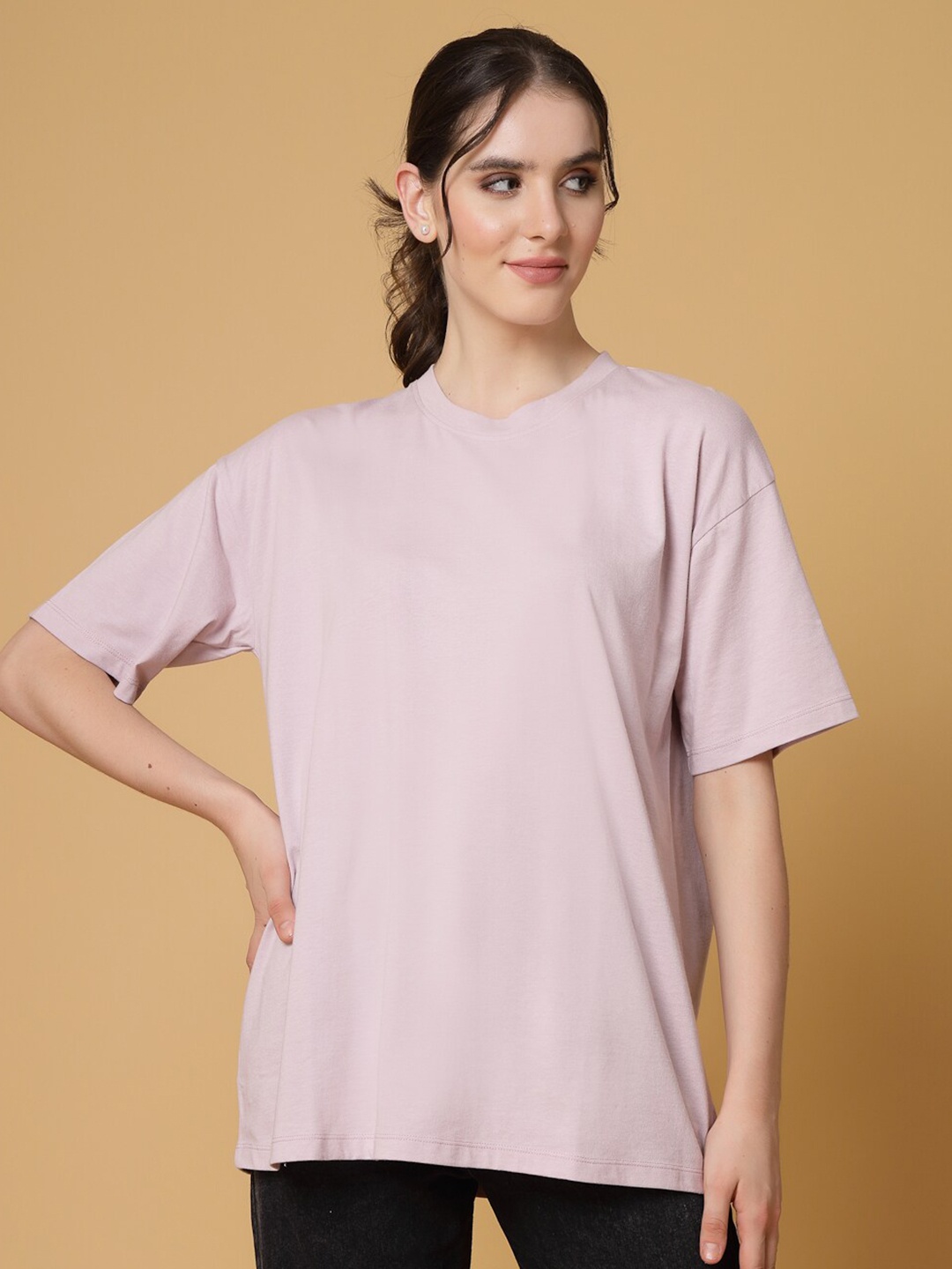 

Strong And Brave Odour free Drop Shoulder Sleeves Oversize Fit Cotton Casual T-shirt, Pink