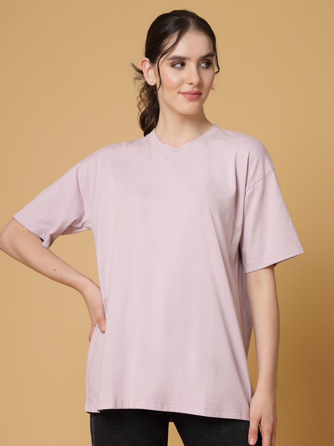

Strong And Brave Odour free Drop Shoulder Sleeves Oversized Fit Cotton Casual T-shirt, Pink