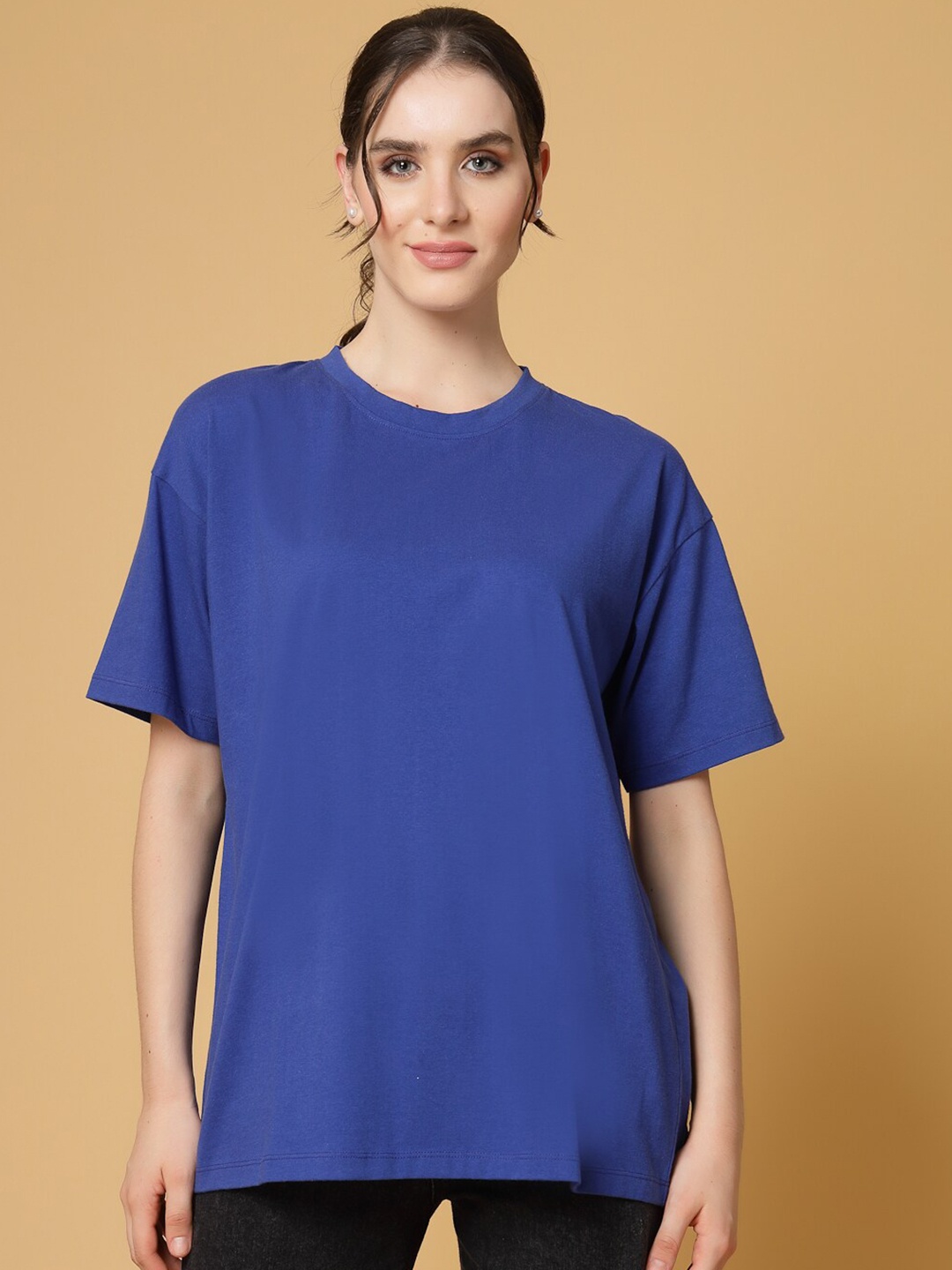 

Strong And Brave Odour free Drop Shoulder Sleeves Oversized Cotton Casual T-shirt, Blue