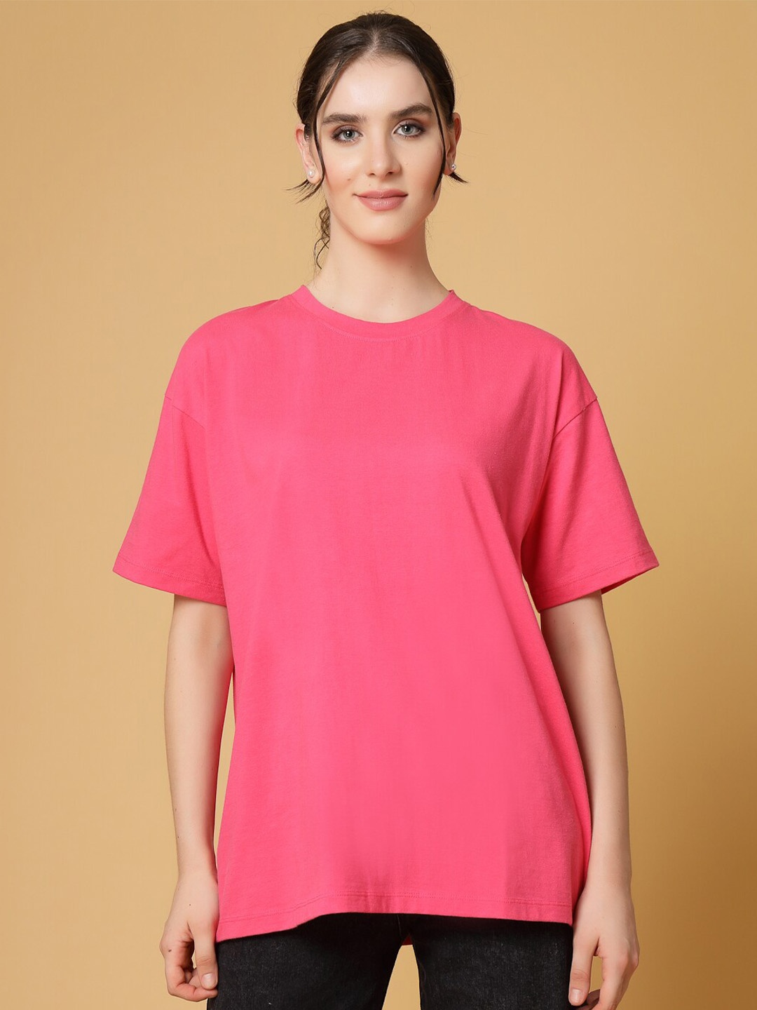 

Strong And Brave Odour free Drop Shoulder Sleeves Oversized Fit Cotton Casual T-shirt, Pink