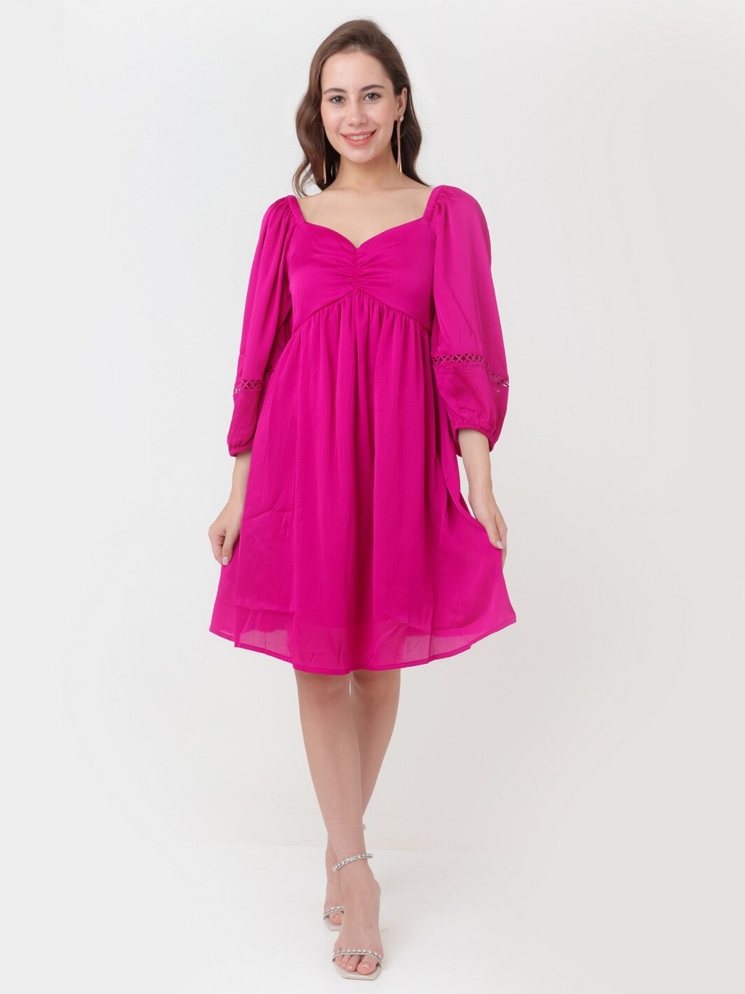 

Zink London Sweetheart Neck Gathered or Pleated Empire Dress, Pink