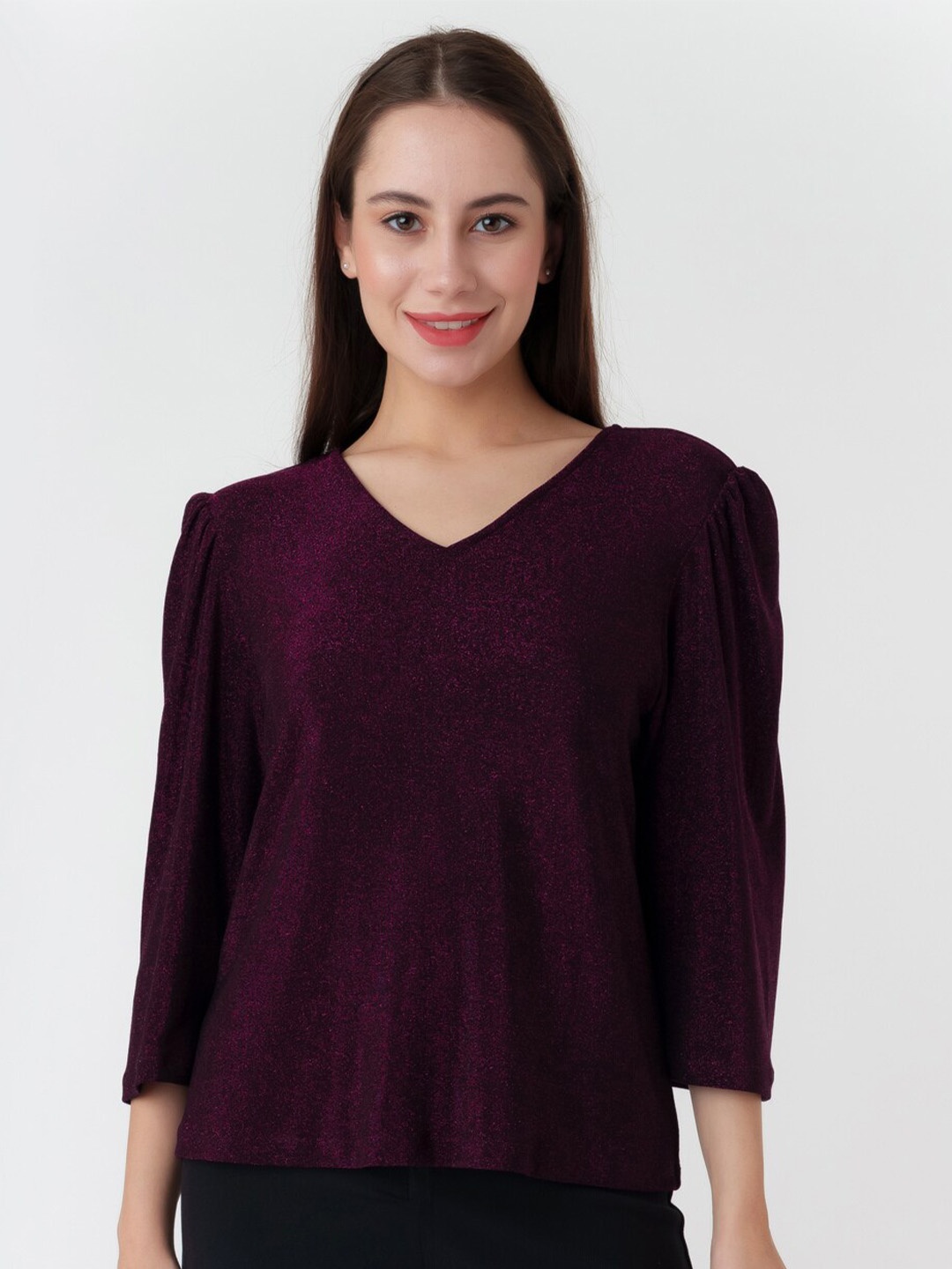 

Zink London Puff Sleeves Regular Top, Purple