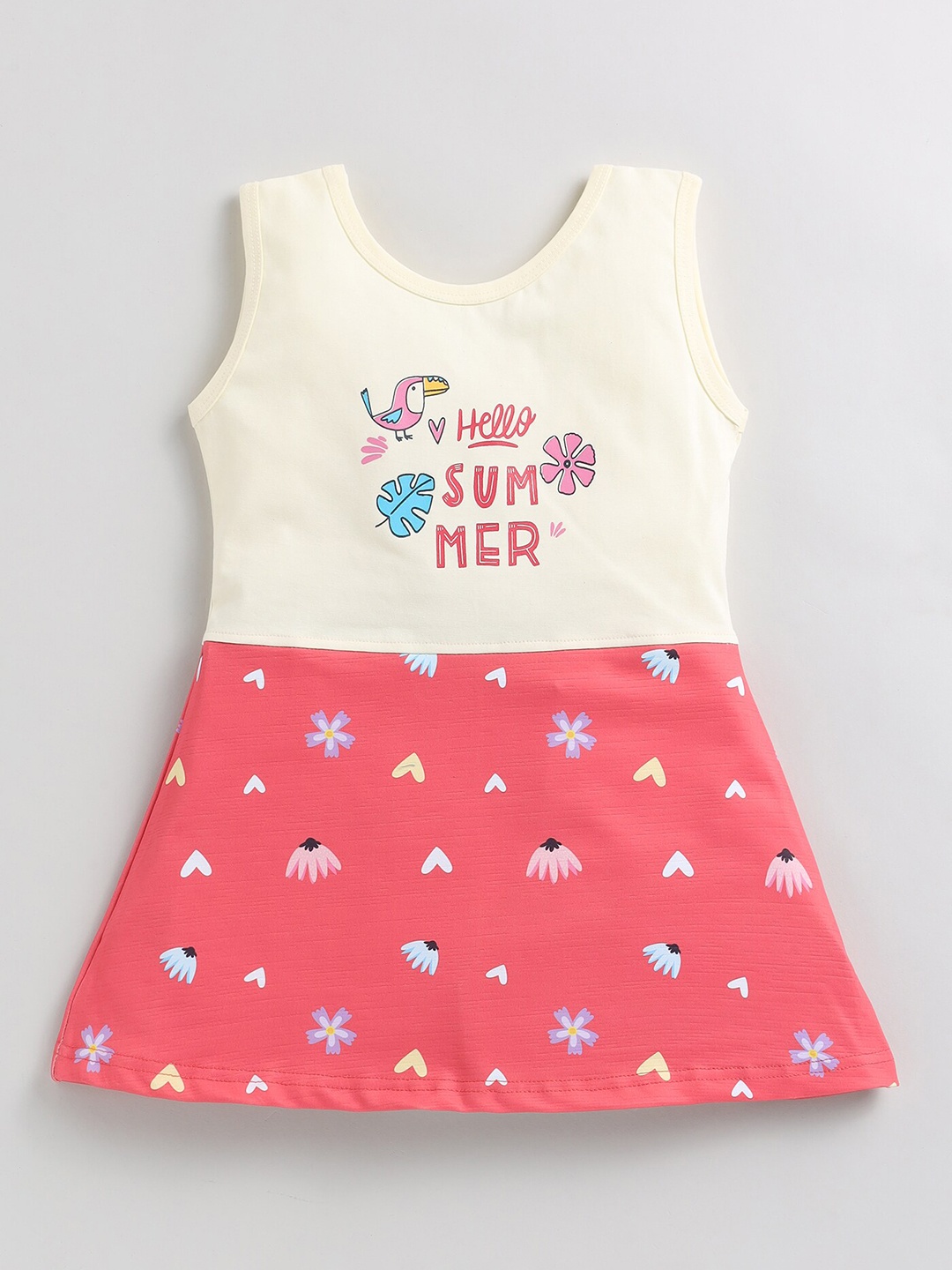 

Toonyport Girls Conversational Print Cotton A-Line Dress, Cream