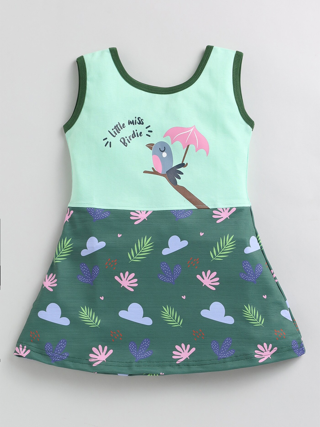 

Toonyport Girls Floral Print Cotton A-Line Dress, Green