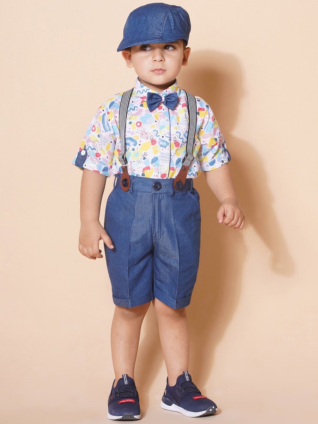 

Aj DEZInES Boys Printed Shirt with Shorts & Suspenders Clothing Set, White