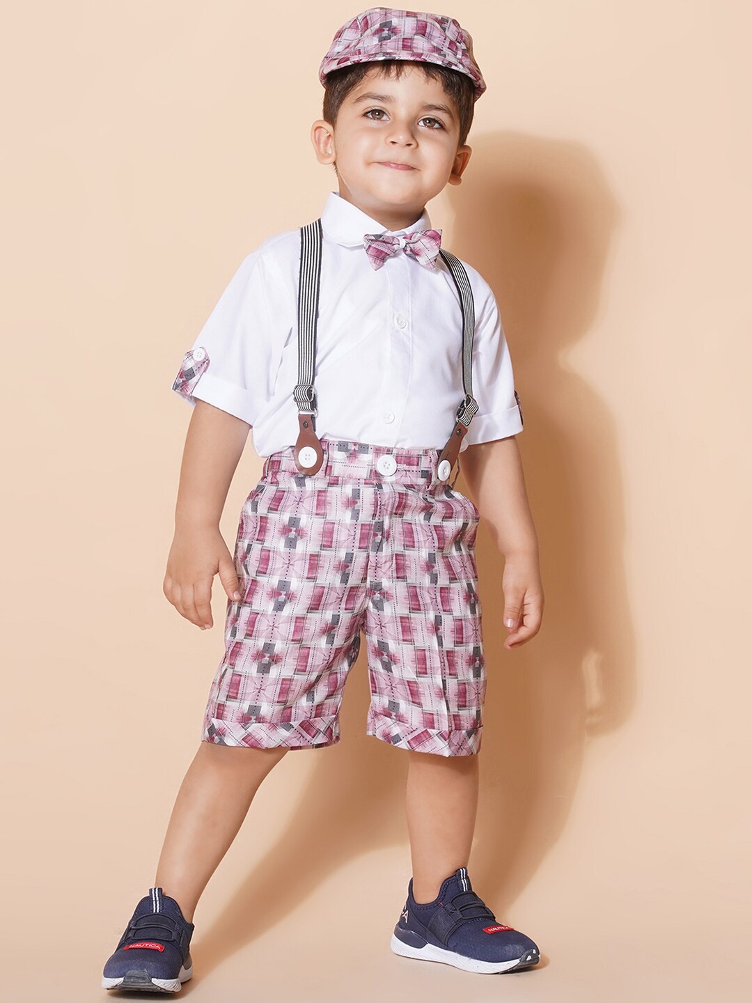 

Aj DEZInES Boys Printed Shirt with Shorts & Suspenders Clothing Set, White