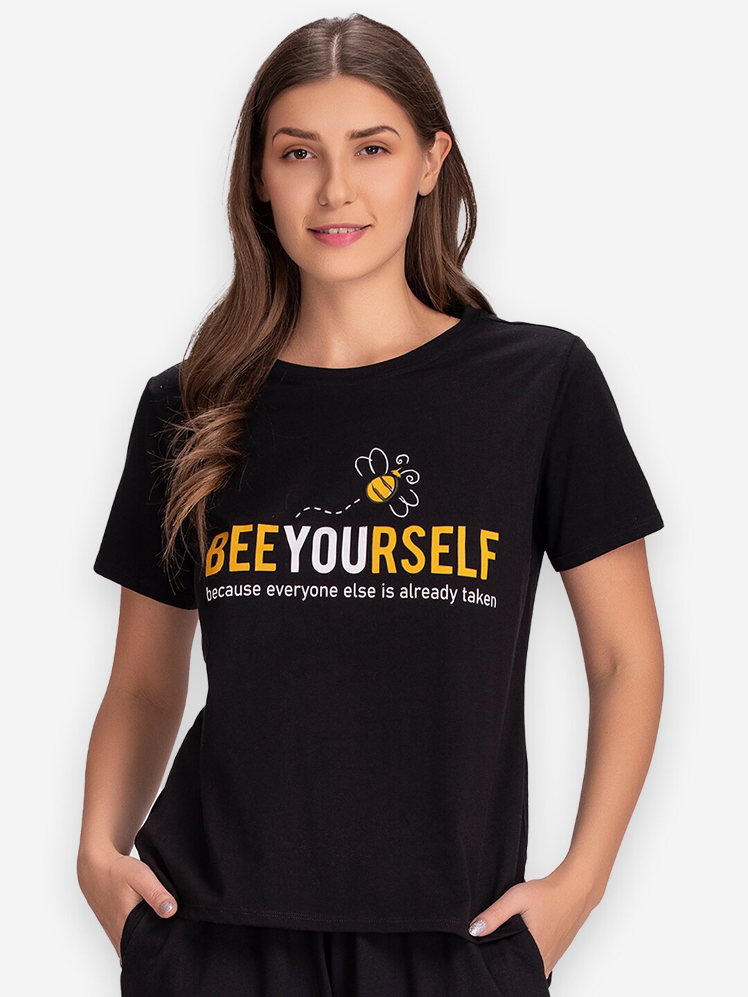 

GROVERSONS Paris Beauty Typography Printed Cotton T-shirt, Black