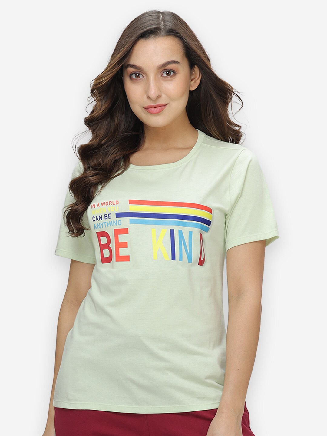 GROVERSONS Paris Beauty Typography Printed Cotton T-shirt, Green
