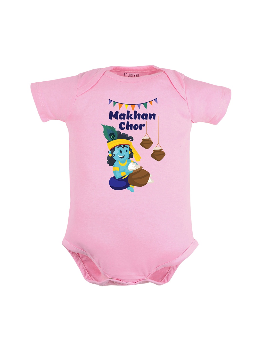 

FFLIRTYGO Infants Little Krishna Printed Pure Cotton Bodysuit, Pink