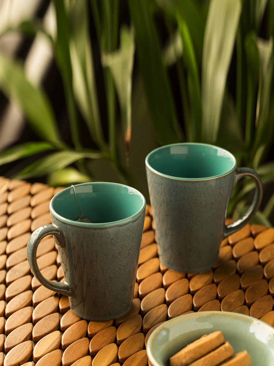 

ExclusiveLane 2 Piece Blues Of Sky Studio Pottery Glazed Ceramic Coffee Mugs Set, Teal