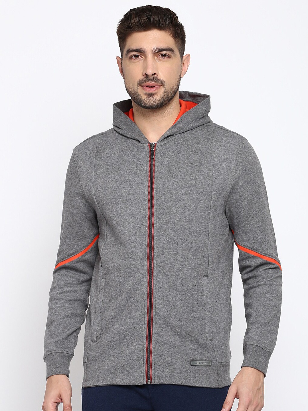 

Van Heusen Hooded Cotton Front Open Sweatshirt, Grey