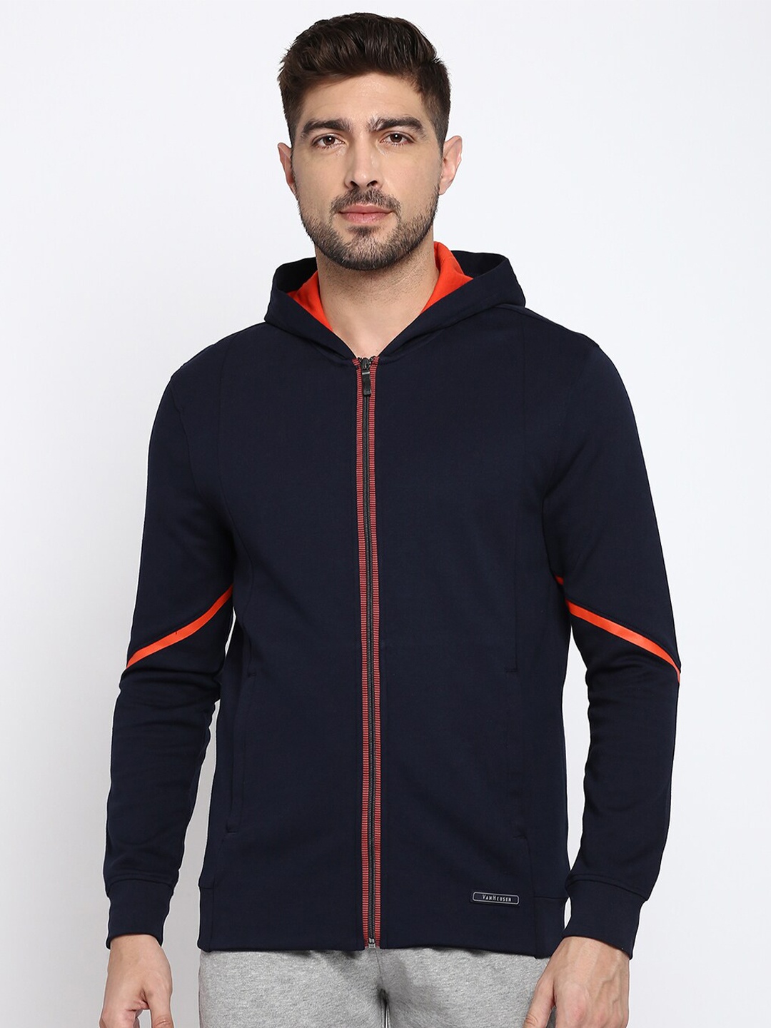 

Van Heusen Hooded Cotton Front Open Sweatshirt, Navy blue