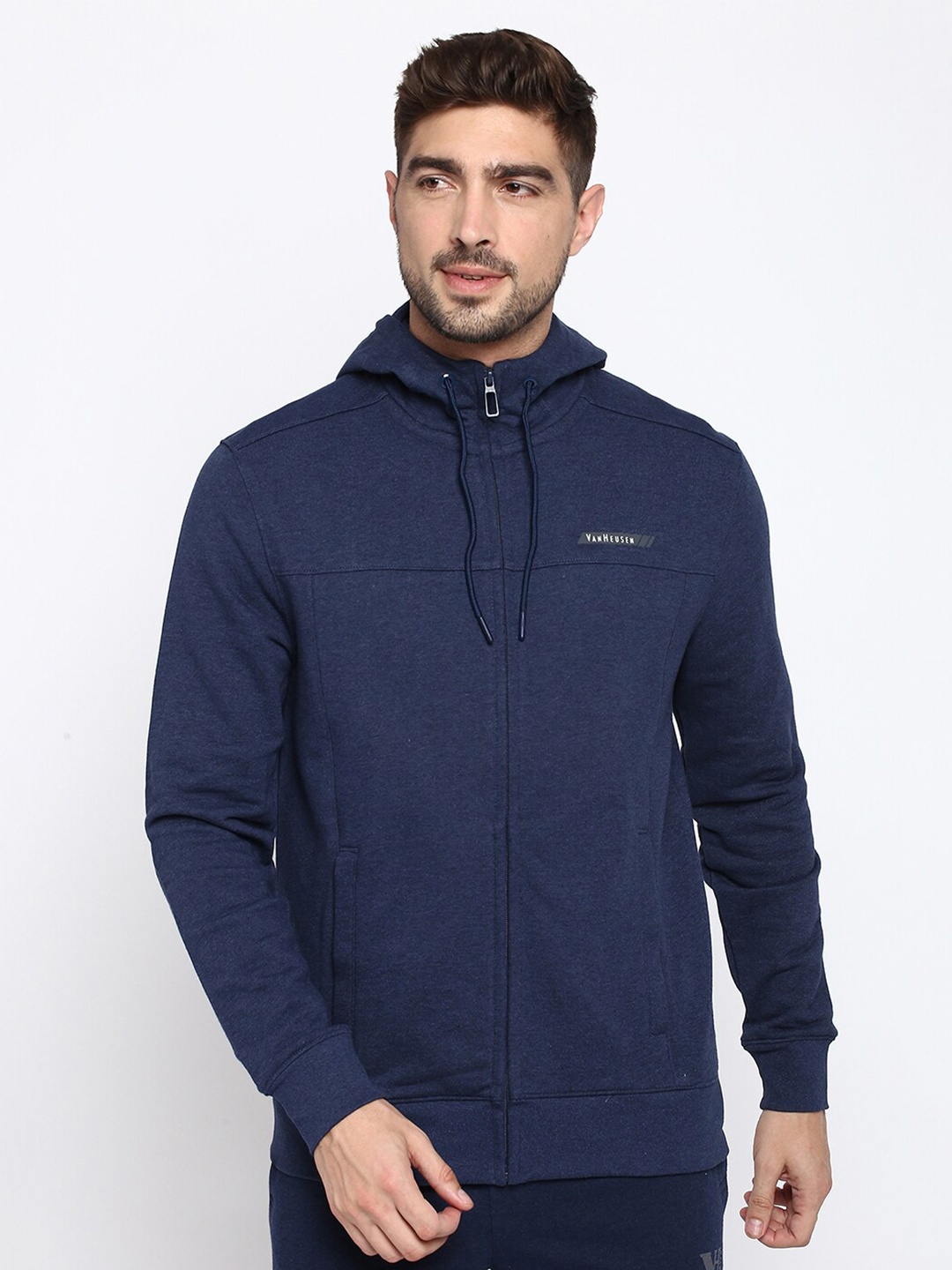 

Van Heusen Hooded Cotton Front Open Sweatshirt, Navy blue