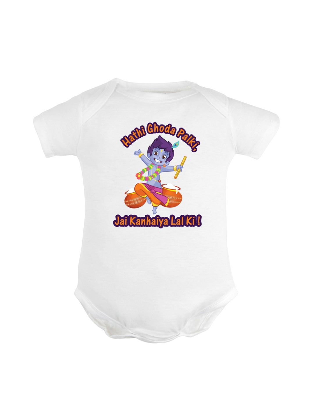 

FflirtyGo Baby Janmashtmi Special Graphic Printed Bodysuit, White
