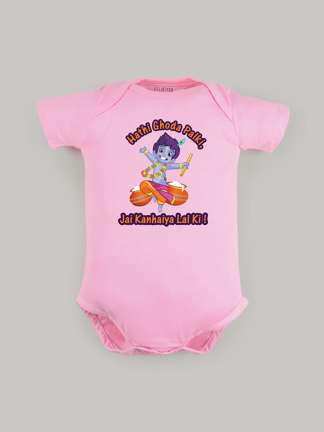 

FFLIRTYGO Kids Janmashtmi Special Pure Cotton Half Rompers, Pink