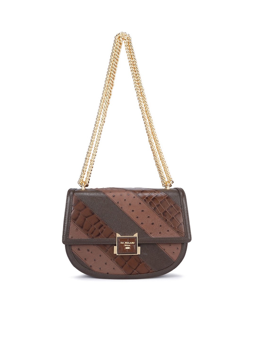 

Da Milano Textured Leather Half Moon Sling Bag, Brown