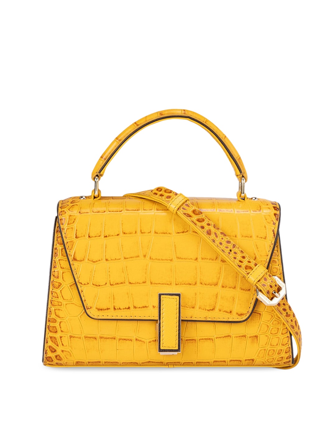 

Da Milano Textured Leather Structured Satchel, Yellow