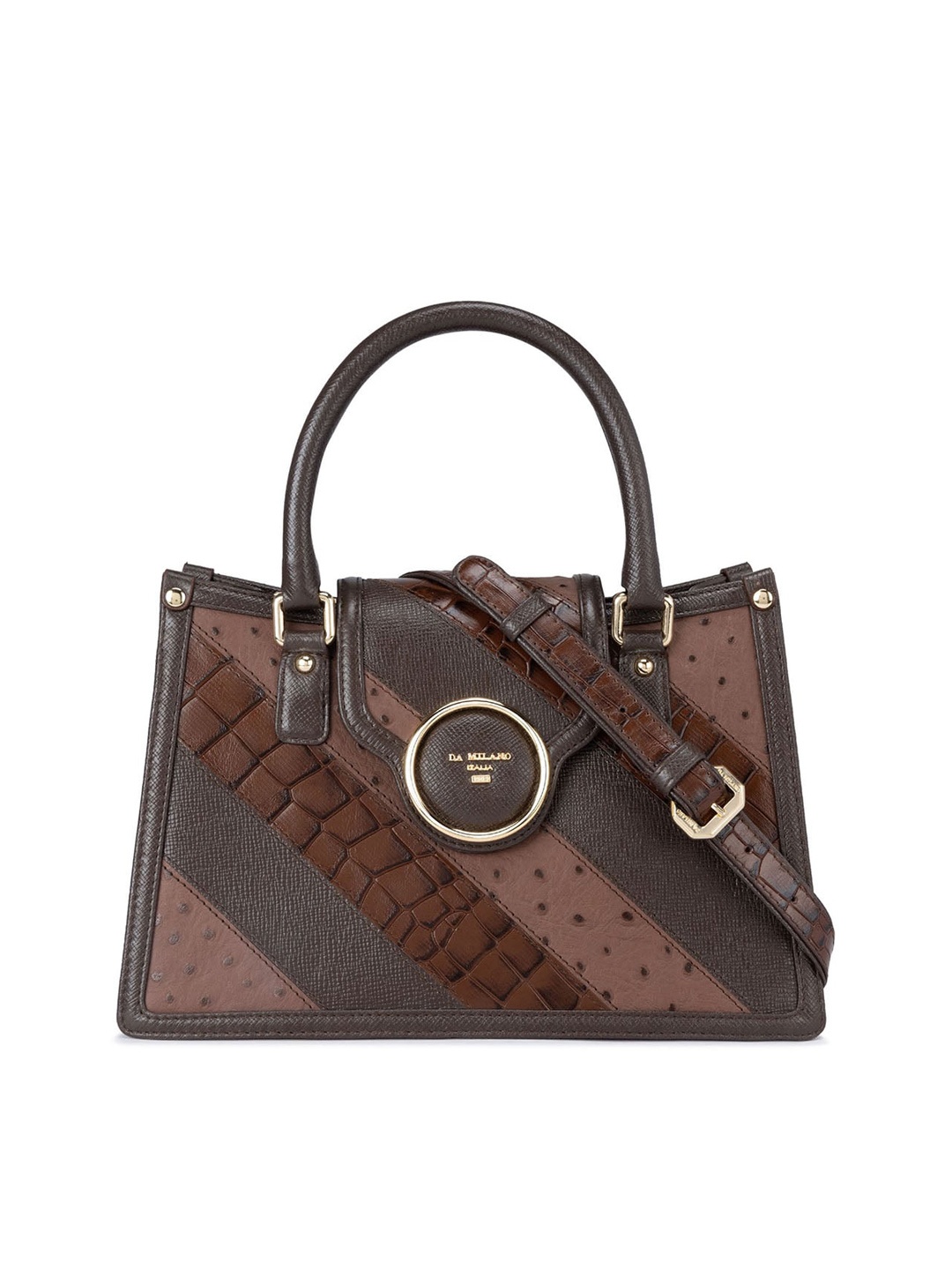 

Da Milano Textured Leather Structured Handheld Bag, Brown