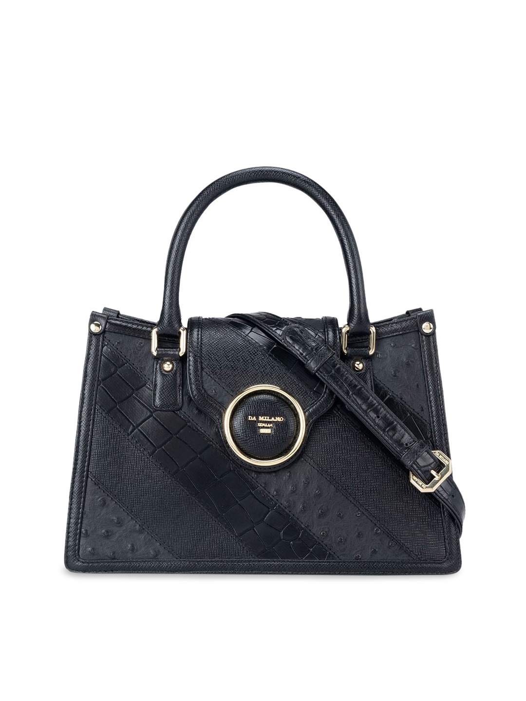 

Da Milano Textured Leather Structured Handheld Bag, Black