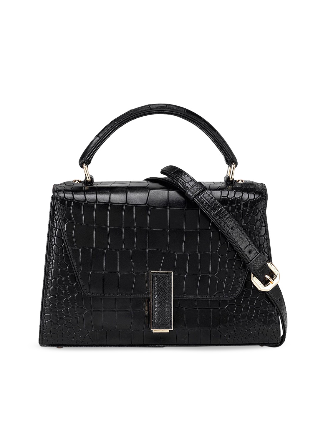 

Da Milano Textured Leather Structured Satchel, Black