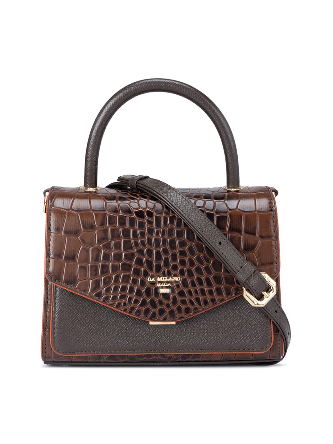 

Da Milano Animal Textured Leather Structured Satchel, Brown