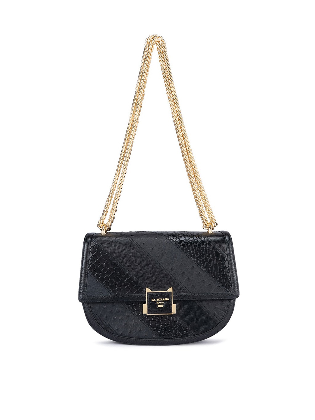 

Da Milano Textured Leather Half Moon Sling Bag, Black