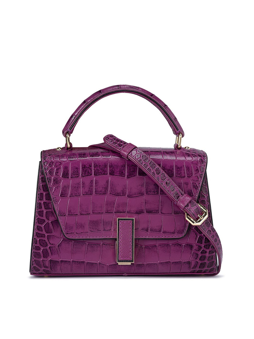

Da Milano Textured Leather Structured Satchel, Purple