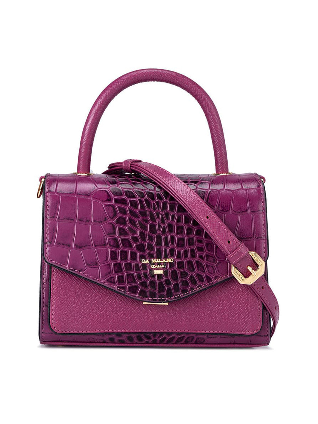 

Da Milano Animal Textured Leather Structured Satchel, Purple