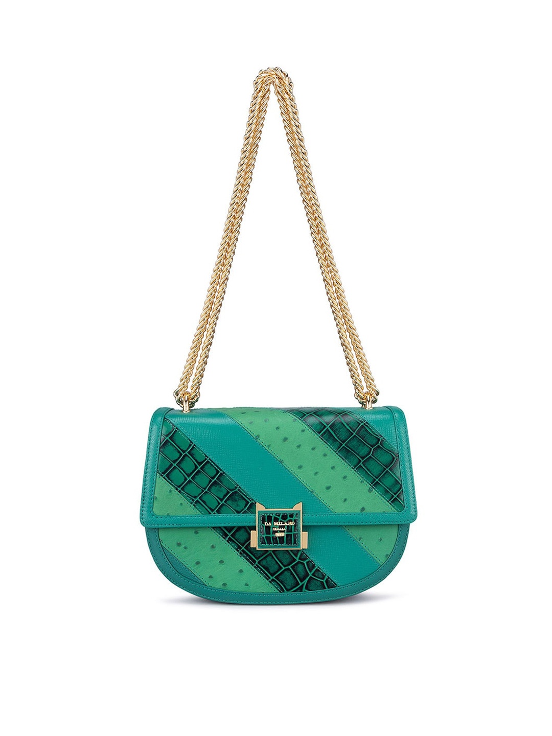 

Da Milano Colourblocked Leather Structured Sling Bag, Green