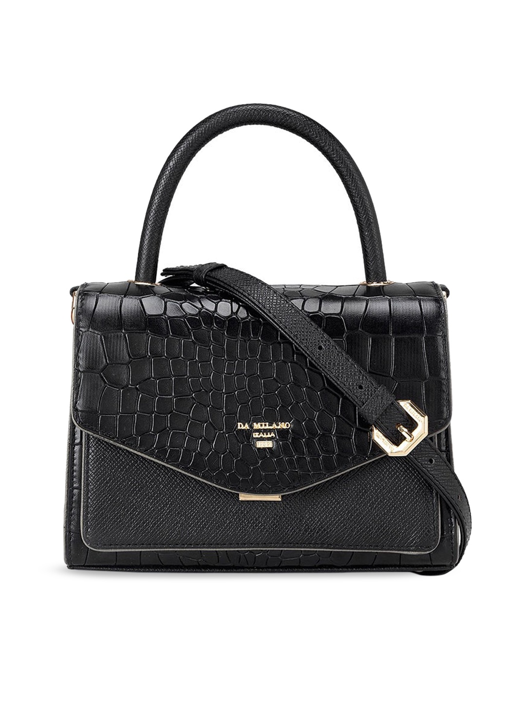

Da Milano Textured Leather Structured Satchel, Black