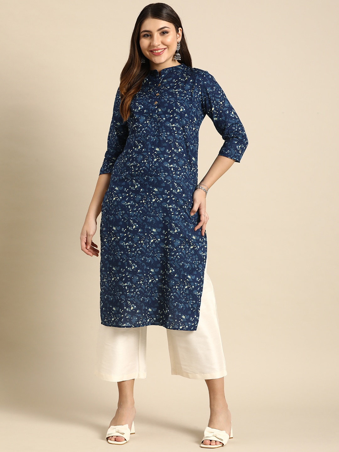 

Anouk Printed Pure Cotton Kurta, Navy blue