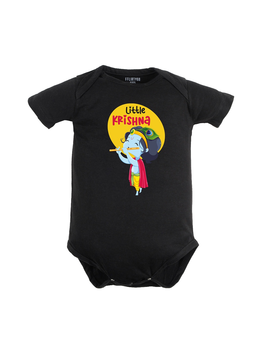 

FFLIRTYGO Infants Little Krishna Printed Pure Cotton Bodysuit, Black