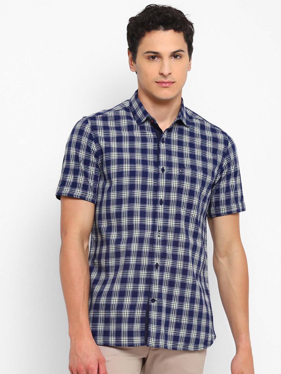 

Red Chief Tartan Checks Slim Fit Opaque Cotton Casual Shirt, Blue