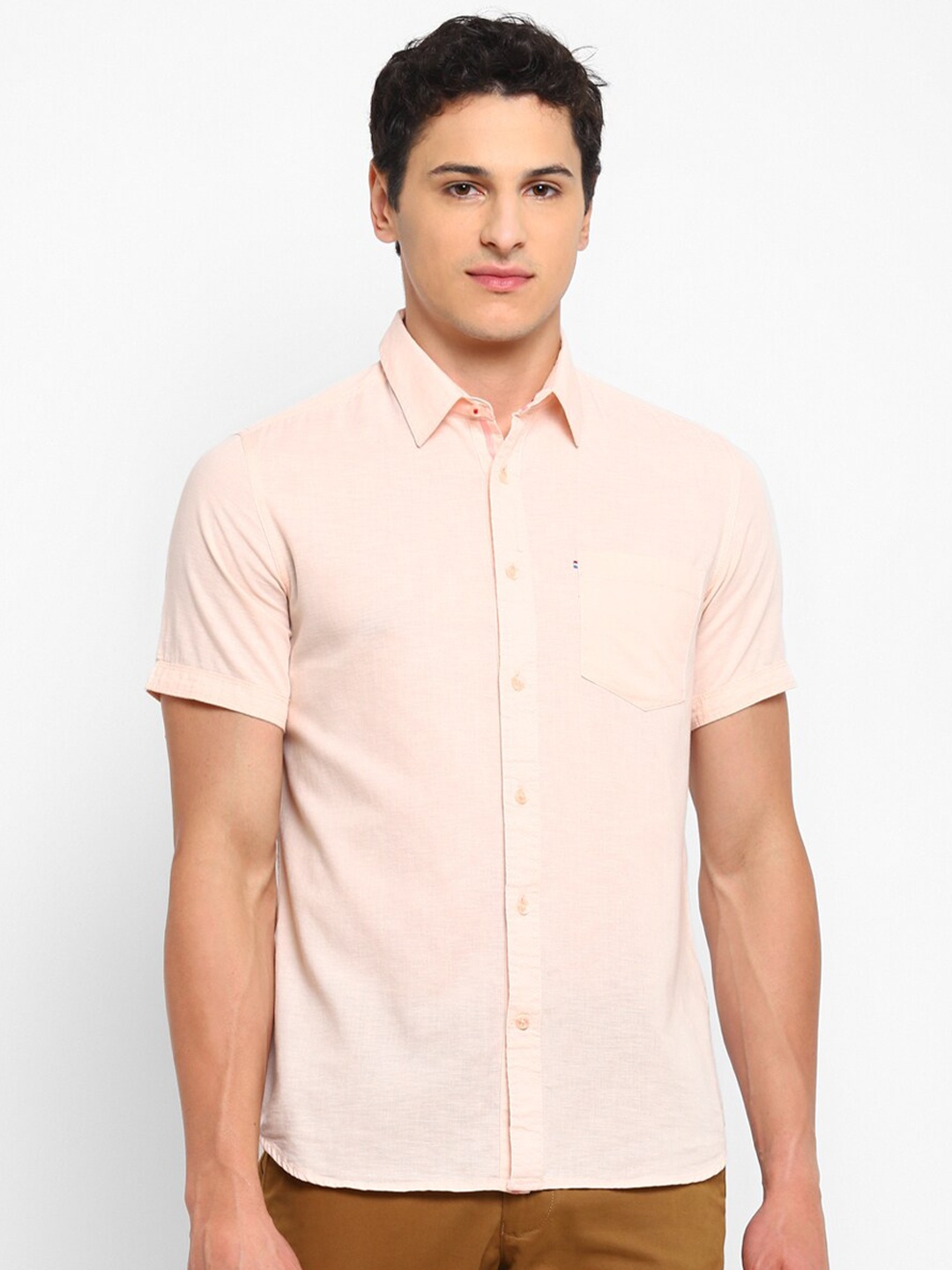 

Red Chief Slim Fit Spread Collar Opaque Casual Shirt, Peach