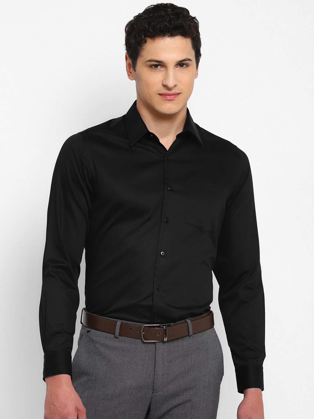 

TOP BRASS Spread Collar Regular Fit Cotton Formal Shirt, Black