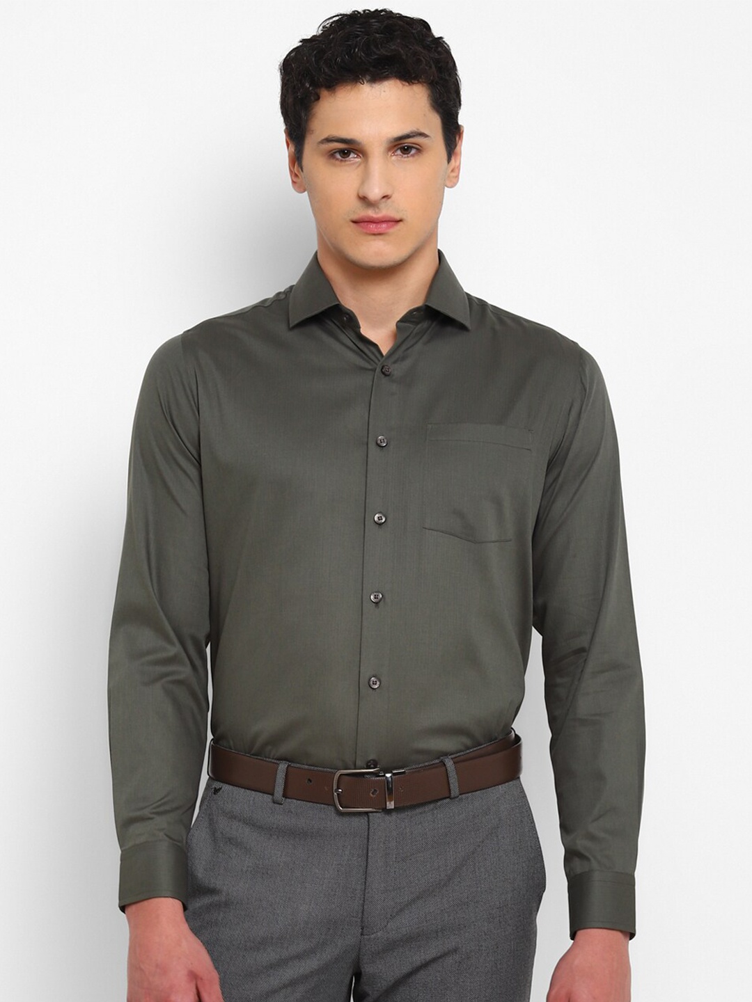 

TOP BRASS Slim Fit Spread Collar Cotton Formal Shirt, Olive