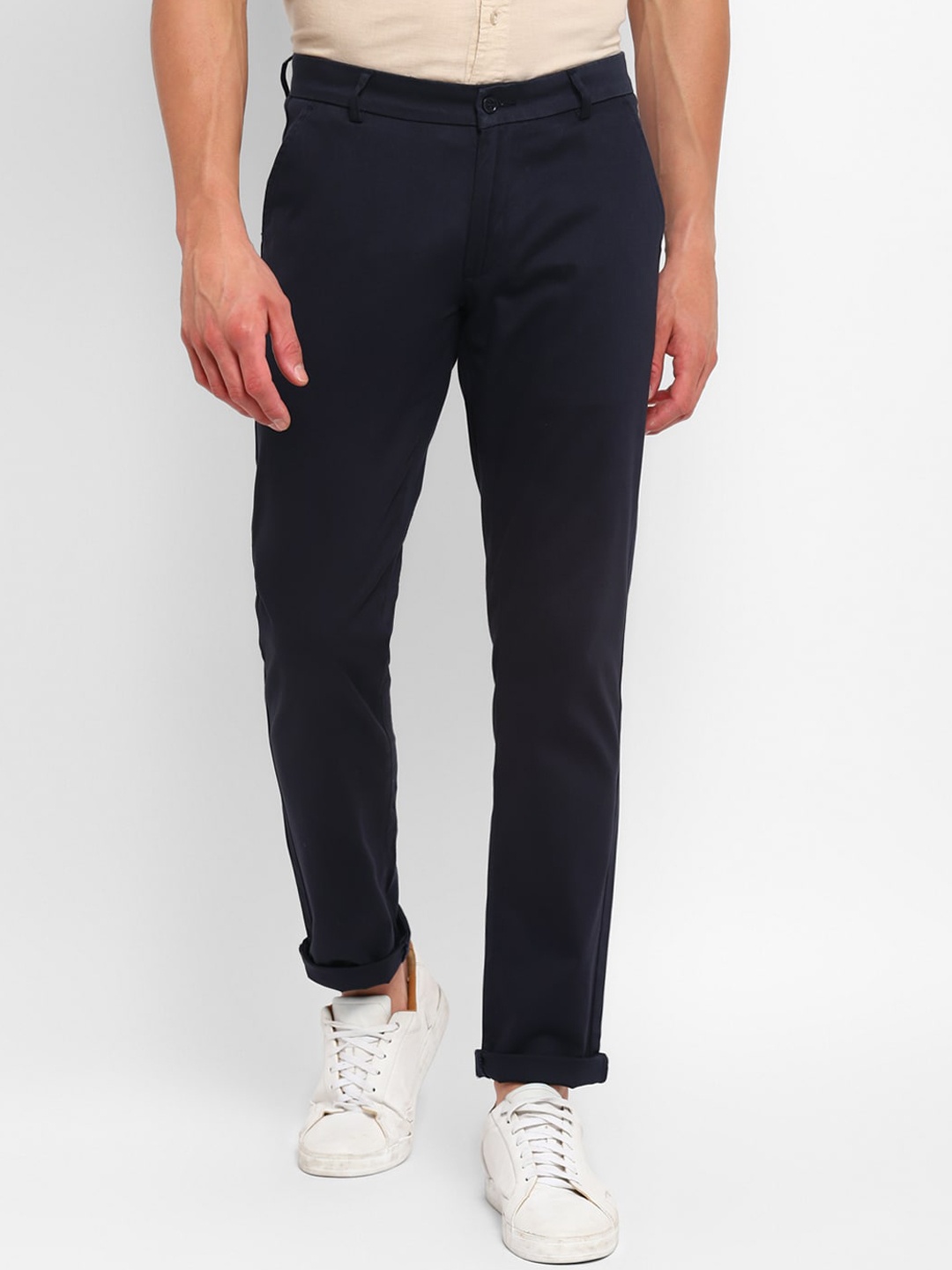 

TOP BRASS Men Slim Fit Mid-Rise Lycra Chinos Trousers, Navy blue