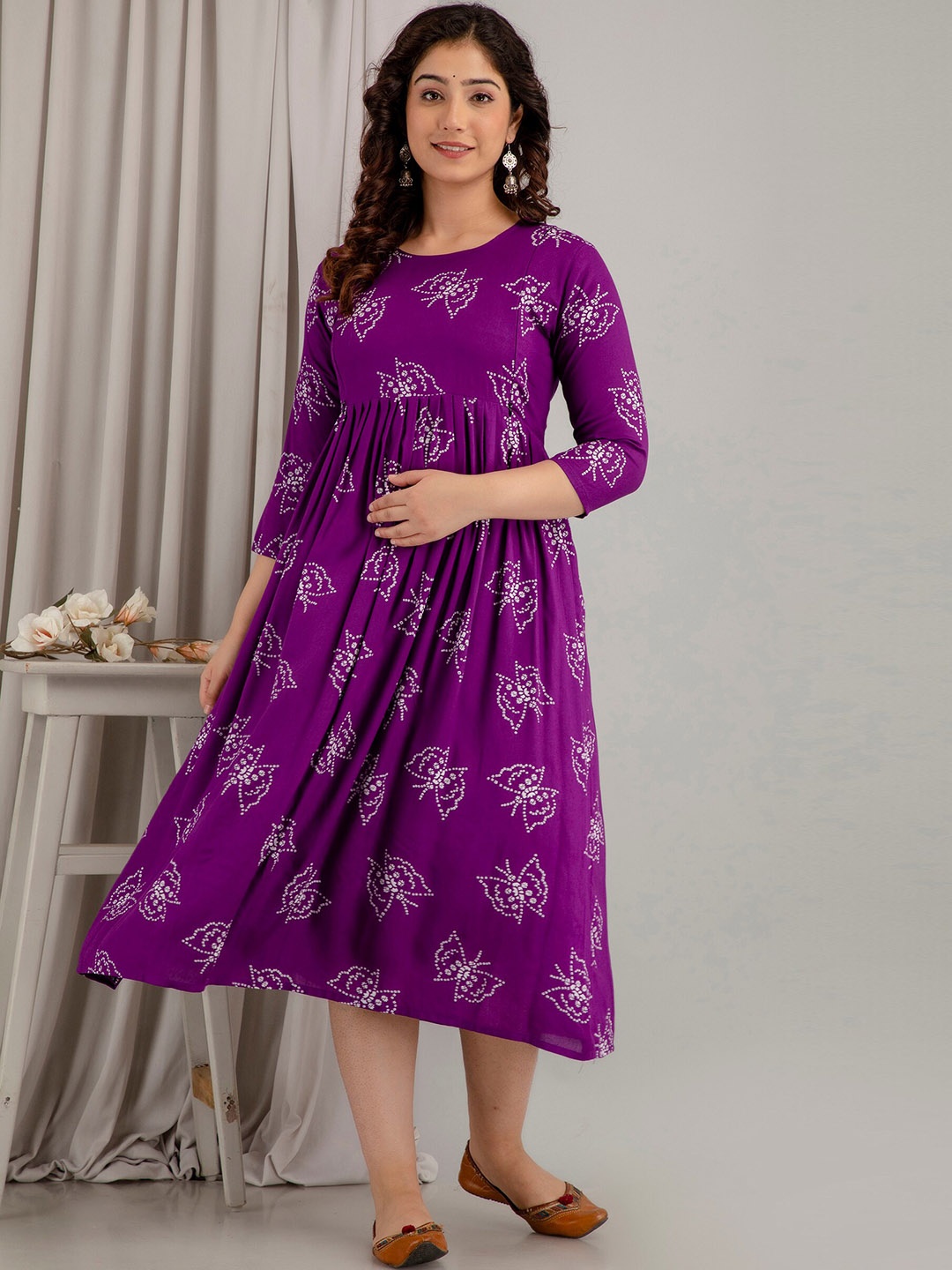 

Mialo fashion Floral Printed A-Line Maternity Kurta, Purple