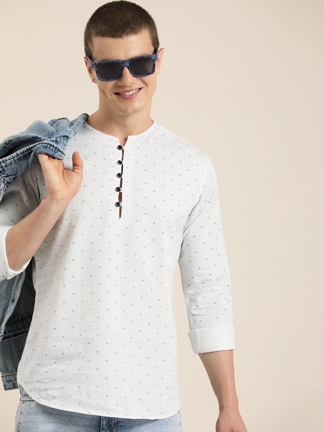 

HERE&NOW Men Slim Fit Opaque Printed Casual Shirt, White