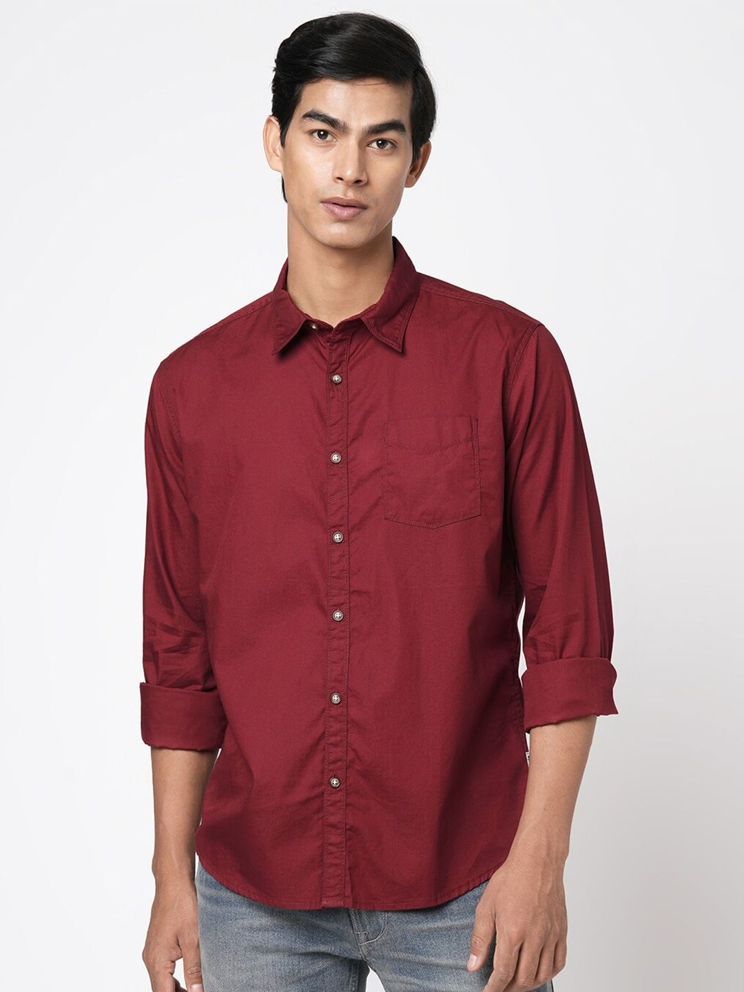 

BEAT LONDON by PEPE JEANS Slim Fit Pure Cotton Casual Shirt, Maroon